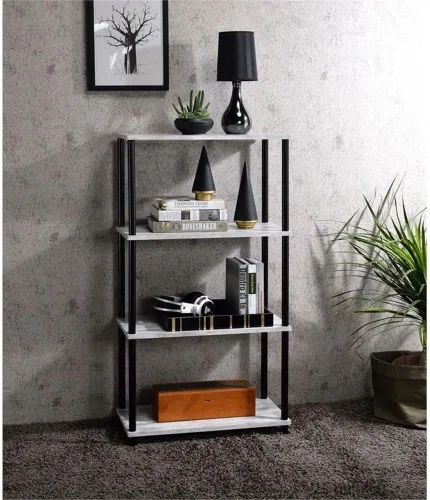 Miniatura 2 de Acme Nypho - Estantería rectangular con 4 estantes de madera, color blanco antiguo y negro