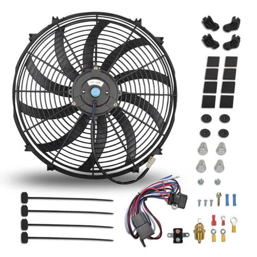 Miniatura 10 de Ventilador delgado universal de empuje eléctrico para radiador 12V 80W de alto rendimiento, kit de montaje azul de 2 piezas