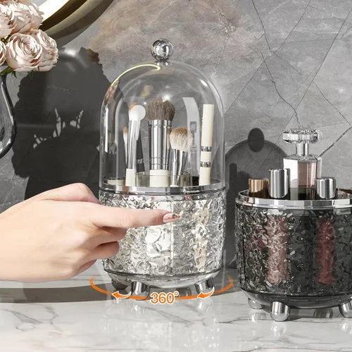 Miniatura 2 de Soporte para brochas de maquillaje con tapa, soporte giratorio de 360° para tocador, organizador de brochas de maquillaje giratorio a prueba