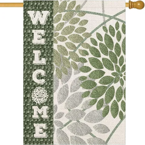 Miniatura 12 de Fukeen Bandera de bienvenida con flores rojas de doble cara, 28 x 40 pulgadas, fondo negro con geranio, amapola floral, hojas verdes, plantas