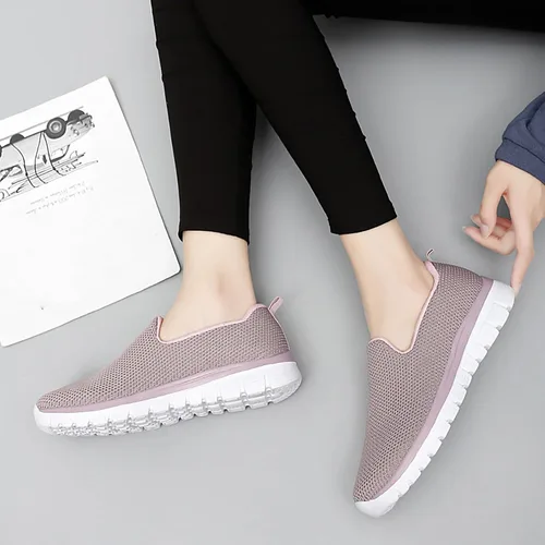Miniatura 5 de JWSVBF Zapatos deportivos de plataforma para mujer, cuñas, malla transpirable, sin cordones, a la moda, de otoño, cómodos, para caminar, zapatos