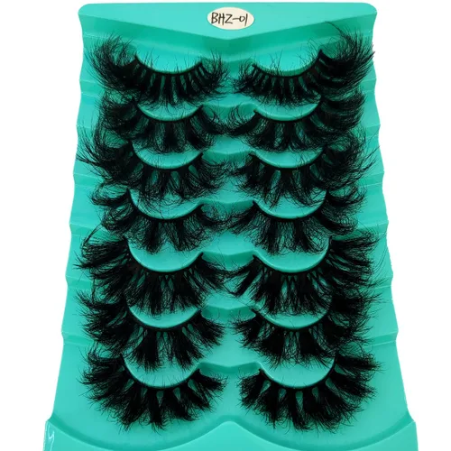 6 pares de pestañas postizas de ojo de gato, esponjosas pestañas de visón sintético 8D, pestañas dramáticas largas y gruesas (7 pares-BHZ01)