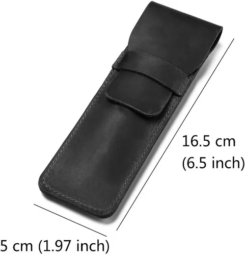 Miniatura 2 de Daimay Funda de cuero para bolígrafos Funda protectora de pluma de cuero para pluma de cuero de caballo loco Funda protectora - Negro