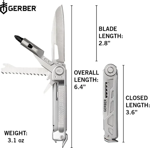 Miniatura 6 de Gerber Gear Armbar Trade 8-en-1 Multiherramienta - Cuchilla de 6.35 cm de borde liso, palanca, martillo - Equipo EDC y accesorios - Plata