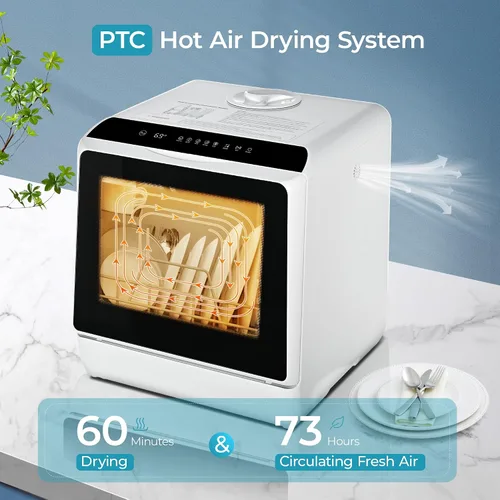 Miniatura 8 de EUHOMY Lavavajillas de encimera portátil con 6 programas, tanque de agua incorporado de 5 litros para apartamentos y casas rodantes, temperatura