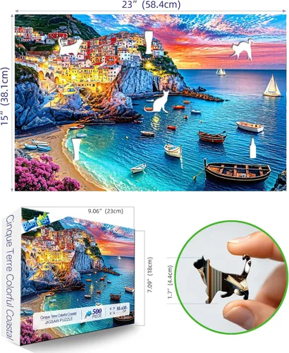 Miniatura 2 de Cinque Terre Coastal Twilight - Rompecabezas de 500 piezas para adultos, divertidos rompecabezas para adultos, 500 piezas con impresión HD y póster