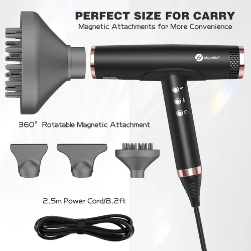 Miniatura 5 de slopehill Secador de Cabello Iónico Profesional con Difusor - Ligero, Compacto, Potente y Rápido Secador de Salón con Motor sin Escobillas de Alta
