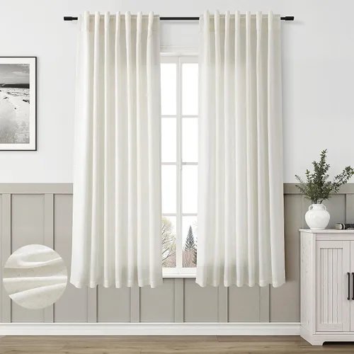 Miniatura 82 de Aersas Aqua Green Linen Curtains 84 Inches Long 2 Panels Set Back Tab Rod Pocket Living Room Curtain Farmhouse Rustic Light Filtering Hook Drapes
