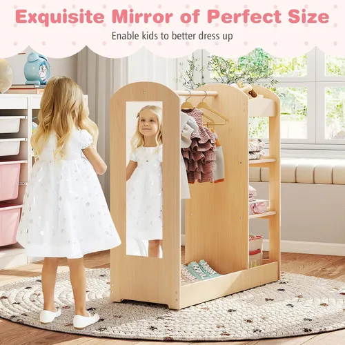 Miniatura 2 de Costzon Almacenamiento de disfraces para niños con espejo, perchero, estantes de 3 niveles, bandeja inferior, centro organizador de disfraces