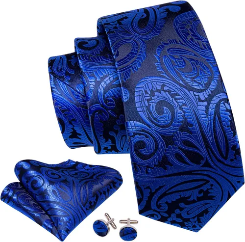 Miniatura 194 de Barry.Wang - Juego de corbata de seda para hombre, diseño de cachemira, pañuelo y gemelos de bolsillo