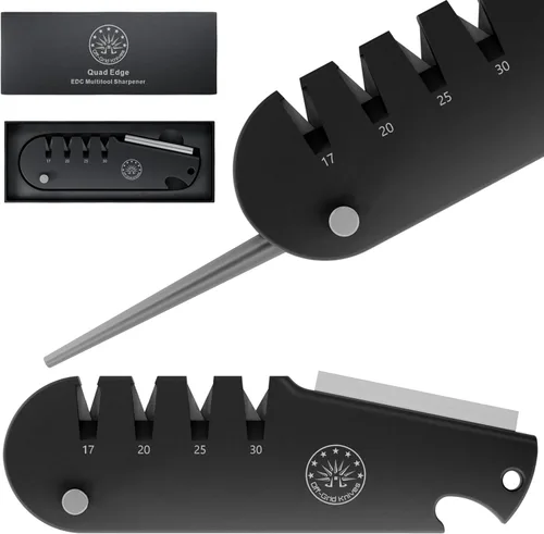 Off-Grid Knives - Afilador de cuchillos QuadEdge con 4 ángulos: 17° | 20° | 25° | 30°, caña de diamante, afilador de anzuelos de pesca, piedra de