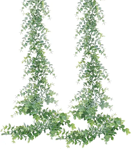 Miniatura 10 de Dolicer Guirnalda de eucalipto, paquete de 2 unidades, vegetación sintética de 12 pies, guirnaldas colgantes falsas para telón de fondo de boda
