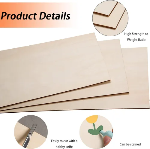 Miniatura 3 de Paquete de 12 hojas de tilo para manualidades - 12 x 20 x 1/8 pulgadas - 3 mm de espesor, hojas de madera contrachapada con superficies lisas