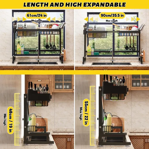 Miniatura 7 de ilvvan Escurridor de Platos Sobre el Fregadero (Altura/Longitud Expandible) Diseño de Enganche Gran Escurridor de Platos Organizador de Mostrador