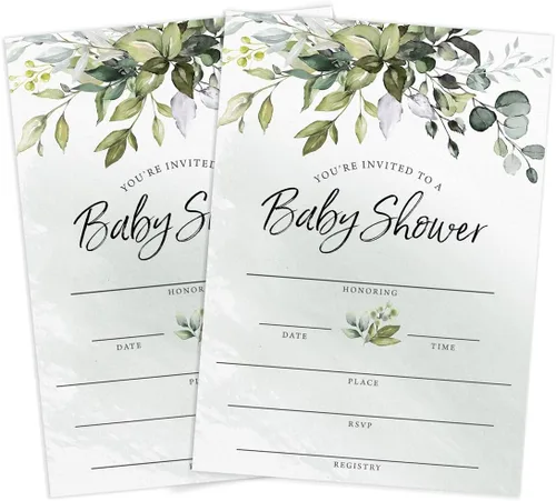 Miniatura 4 de Printed Party Invitaciones y sobres para baby shower, eucalipto verde, juego de 30