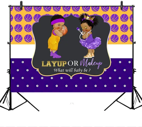 Miniatura 5 de Avezano Telón de fondo morado para revelación de género para niños o niñas, baloncesto o niña, cartel de fondo para fiesta de revelación de género