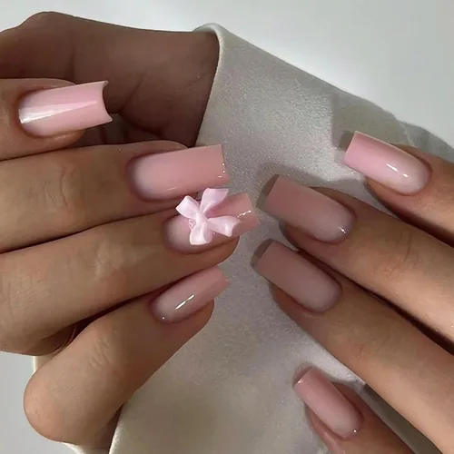 Miniatura 26 de Lindas uñas a presión de tamaño mediano - Uñas falsas cuadradas con punta francesa, uñas acrílicas rojas de cobertura completa brillantes