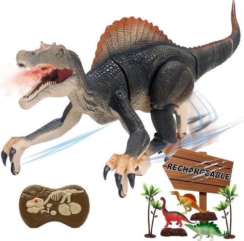 Miniatura 10 de Juguetes de dinosaurio de control remoto para niños robot electrónico de dinosaurio con luz LED y rugido 2.4Ghz simulación RC Velociraptor juguetes