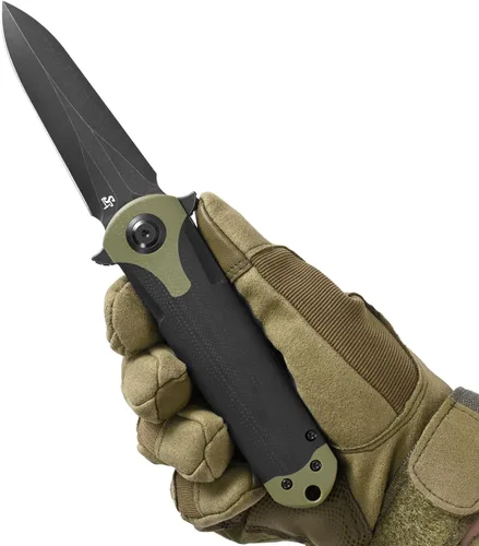 Miniatura 5 de Sitivien ST158 - Cuchillo de bolsillo plegable, chapado en titanio, hoja de acero DC53 lavado a la piedra negra con mango G10, cuchillo