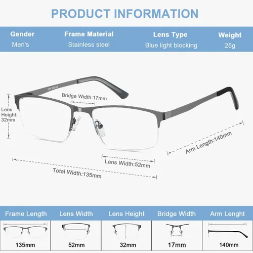 Miniatura 4 de EYECEDAR Paquete de 5 lentes de lectura para hombre, lentes de bloqueo de luz azul, gris plomizo, metal, medio marco, bisagras de resorte, lectores