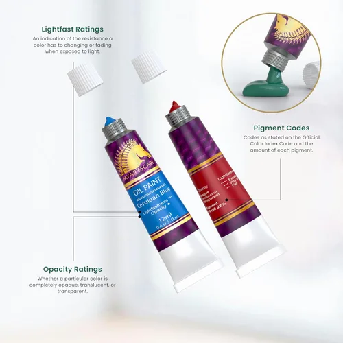 Miniatura 6 de MyArtscape Juego de pintura al óleo - 12 x 0.4 fl oz tubos - resistente a la luz - cuerpo denso - colores vibrantes a base de aceite - alta carga