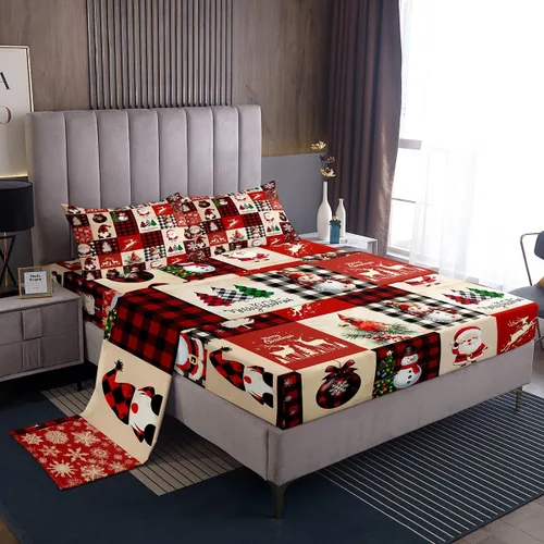 Miniatura 18 de Manfei juego de sábanas de Navidad tamaño completo, juego de ropa de cama con árbol de Navidad en forma de muñeco de nieve para la decoración