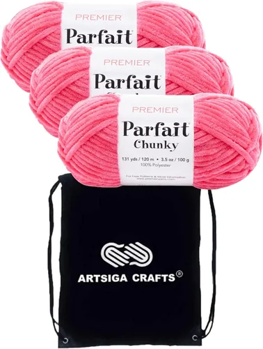 Miniatura 15 de Premier Yarns Parfait Chunky Mushroom 1150-41 (6 madejas - mismo lote de tinte) Peso S Bulky #6 Hilo de poliéster para ganchillo y punto con bolsa