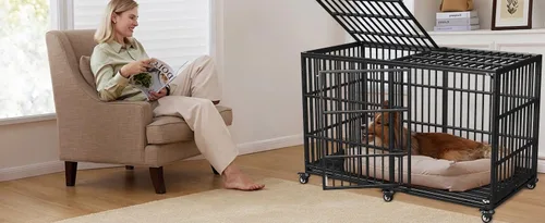 Miniatura 6 de Jaula de perro resistente de 64 pulgadas para perros indestructible, jaula de alta ansiedad con puertas dobles para razas gigantes extra grandes