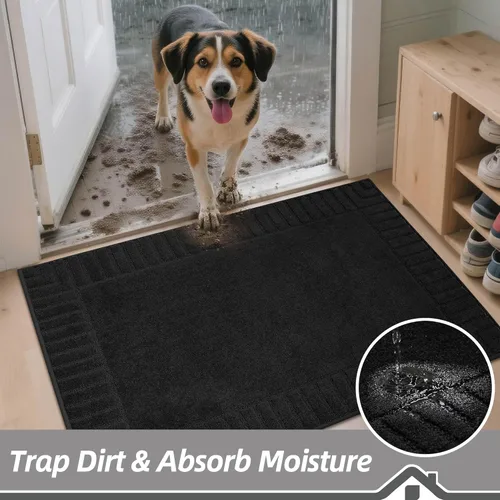 Miniatura 3 de BEQHAUSE Alfombra Antideslizante para Puerta Principal Alfombra Lavable de Bajo Perfil para Entrada Alfombras para Puerta Principal Trampa para Negro