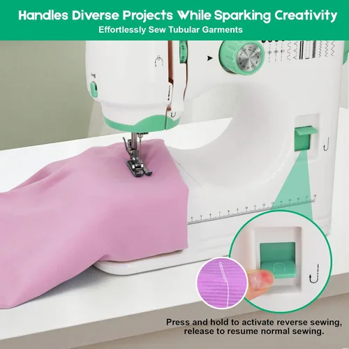 Miniatura 7 de Máquina de coser para principiantes con 12 puntadas integradas, 6 pies incluidos, máquina de coser portátil con pedal de pie, velocidades altas-bajas