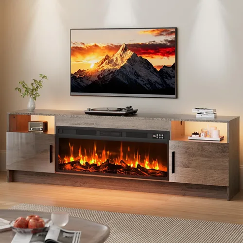 Miniatura 24 de EAG Soporte de TV con chimenea para TV de 65 pulgadas, soporte de TV con chimenea eléctrica de 18 pulgadas, centro de entretenimiento con estantes