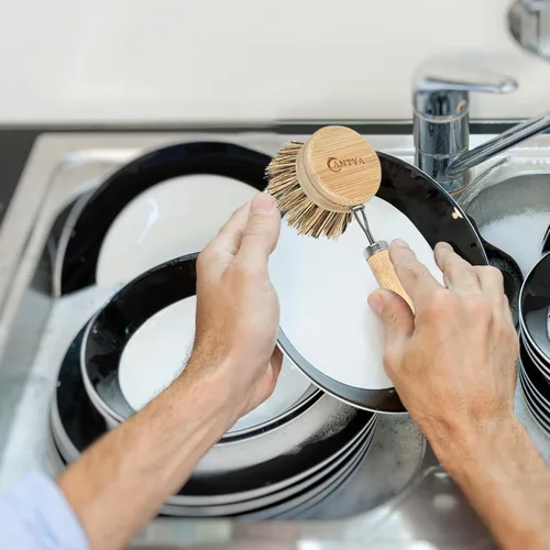 Miniatura 5 de Cepillo de Bambú para Platos con Asa, 4 Cabezales de Repuesto, Raspador de Papas Ecológico, Compostable y Sostenible, Cepillo Raspador de Bambú