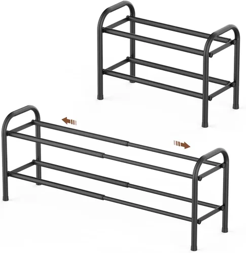Miniatura 13 de Gonfoam Zapatero expandible de 2 niveles, estante ajustable para zapatos, organizador de almacenamiento de metal resistente, zapatero de pie