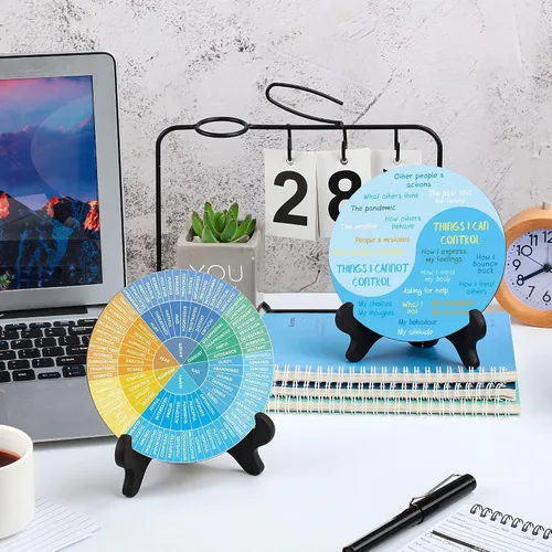 Miniatura 5 de 2 piezas de decoración de escritorio de terapia de rueda de sentimientos, cosas que puedo controlar, gráfico doble cara de emociones de salud mental