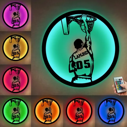 Miniatura 19 de Letrero de metal personalizado para jugador de baloncesto con luz LED, nombre y número personalizados, arte de pared de baloncesto, decoración