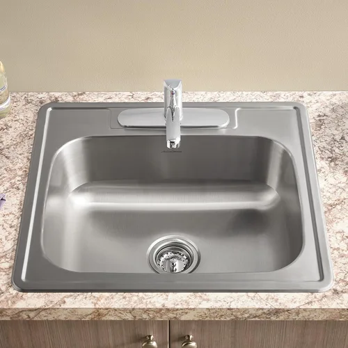 Miniatura 3 de American Standard 22SB.6252283S.075 Colony Top Mount Ada 25x22 Solo Tazón Acero Inoxidable 3 Agujeros Fregadero de Cocina