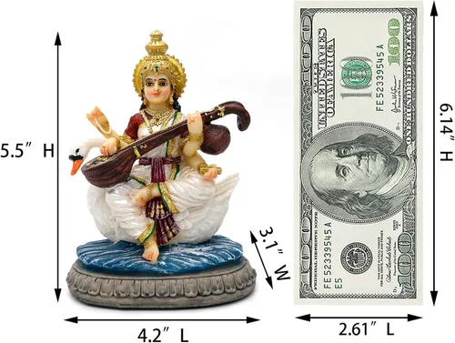 Miniatura 6 de alikiki Estatua de Saraswati de 5.5 pulgadas de alto Saraswati Puja Diwali Regalos Pooja Vasant Panchami Casa Oficina Templo Mandir Altar Yoga