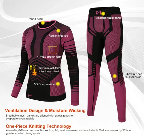 Miniatura 2 de MEETWEE - Ropa interior térmica para mujer, conjunto de primera capa de compresión para invierno, pantalones largos forrados de forro polar