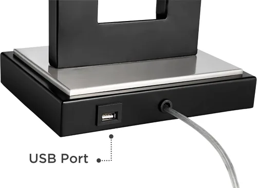 Miniatura 5 de 360 Lighting Neil - Juego de 2 lámparas de mesa rectangulares rústicas modernas de 26 pulgadas de alto, cadena de tracción de puerto USB, pantalla