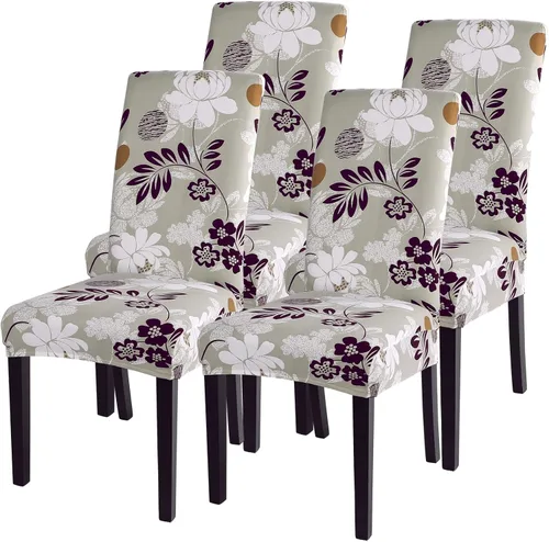 Miniatura 35 de SearchI Juego de 4 fundas para sillas de comedor, elásticas con estampado floral, fundas deslizables para sillas Parsons de spandex, removibles