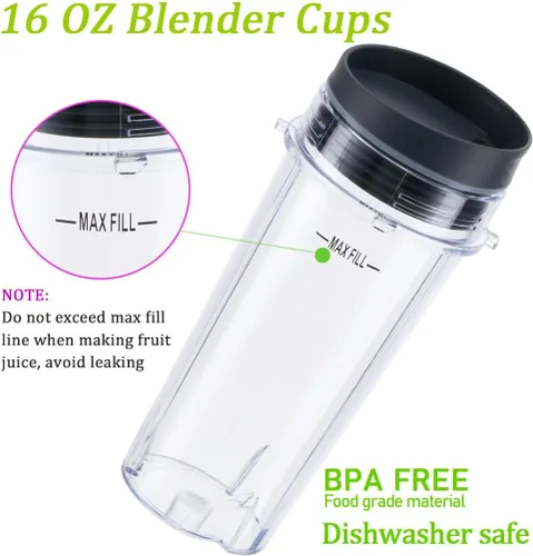 Miniatura 3 de Taza de licuadora de repuesto de 16 oz para Ninja, taza de licuadora de una sola porción con tapas para licuadoras BL770 BL780 BL660 BL740 BL810