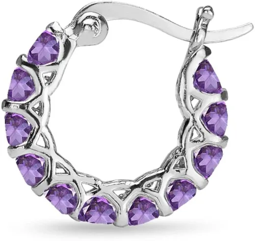 Miniatura 6 de Sterling Silver Genuine, Simulated or Created Gemstone Small Round 18mm Huggie Hoop Earrings for Women