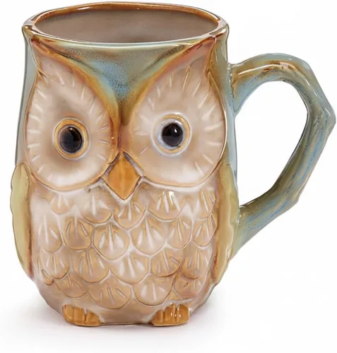 Burton & Burton 9730074 - Taza para colorear con diseño de búho impreso en superficie, 4 1/4 pulgadas de alto x 4 3/4 pulgadas de ancho x 3 1/2
