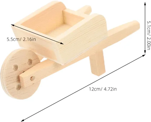 Miniatura 3 de jojofuny Modelo de carretilla de madera pequeña, carrito en miniatura para casa de muñecas, jardín de hadas y decoración del hogar, diseño ligero