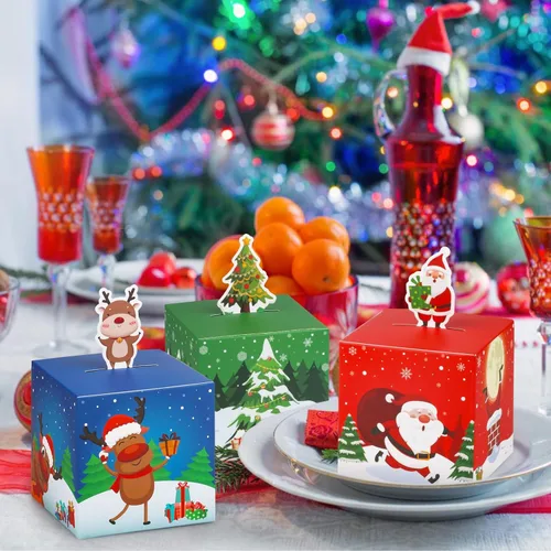 Miniatura 2 de 24 cajas de regalo de Navidad, caja de dulces de Navidad 3D para niños, galletas de Navidad, adornos de papel, cajas de Papá Noel para escuela