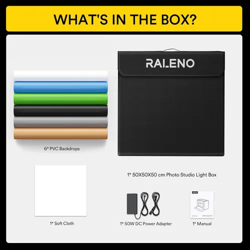 Miniatura 9 de RALENO Caja de luz para estudio fotográfico, caja de fotos de 20 x 20 pulgadas, caja de luz para fotografía