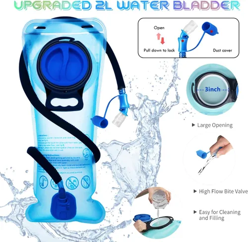 Miniatura 6 de Mochila de hidratación con vejiga de agua de 2 L, mochila de agua para raves, paquete de hidratación de aislamiento ligero para hombres y mujeres