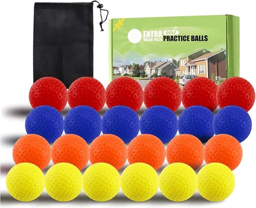 Miniatura 8 de FINGER TEN Pelotas de práctica de golf de espuma de colores, paquete de 12, 24, 50 unidades, pelota de golf ligera de vuelo limitado para interiores