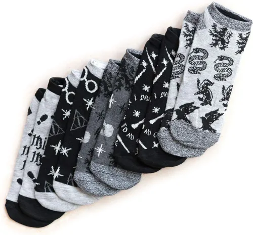 Miniatura 2 de Harry Potter Calcetines tobilleros para adultos, paquete de 5 unidades, negro+gris, tallas 4-10, Gris