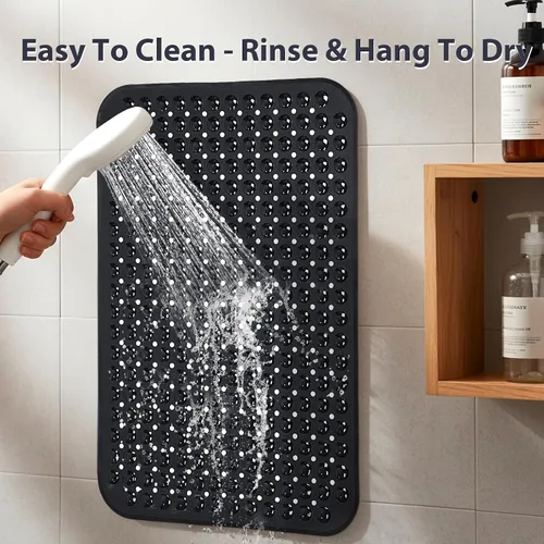 Miniatura 7 de Tapete de ducha negro antideslizante de 17 x 30 pulgadas, tamaño estándar, tapete de baño de burbujas suaves para ducha interior, tapete de baño